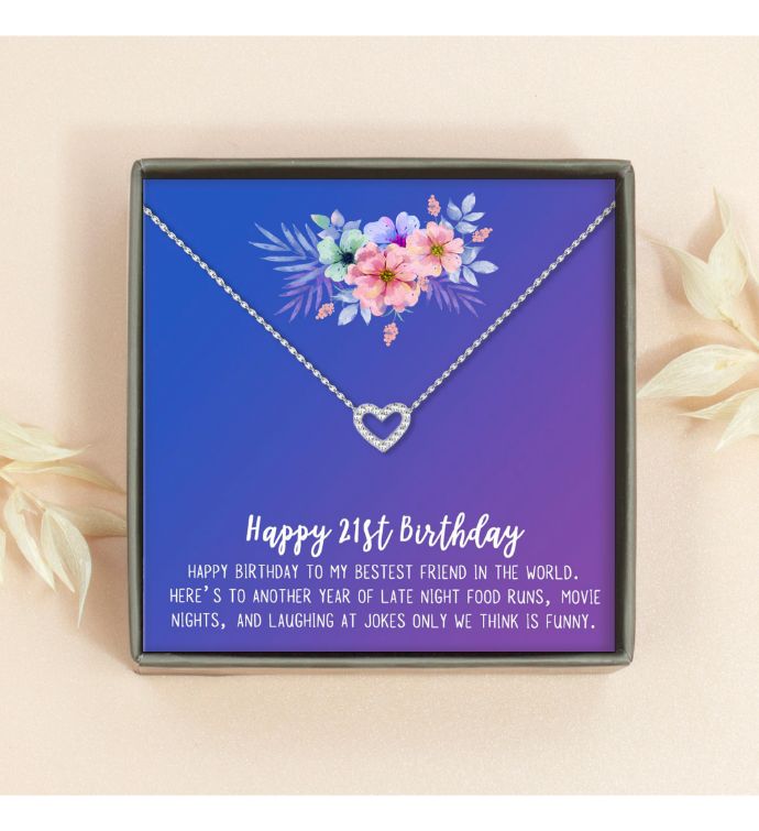 Happy 21st Birthday Dainty Heart Necklace Card Gift Box